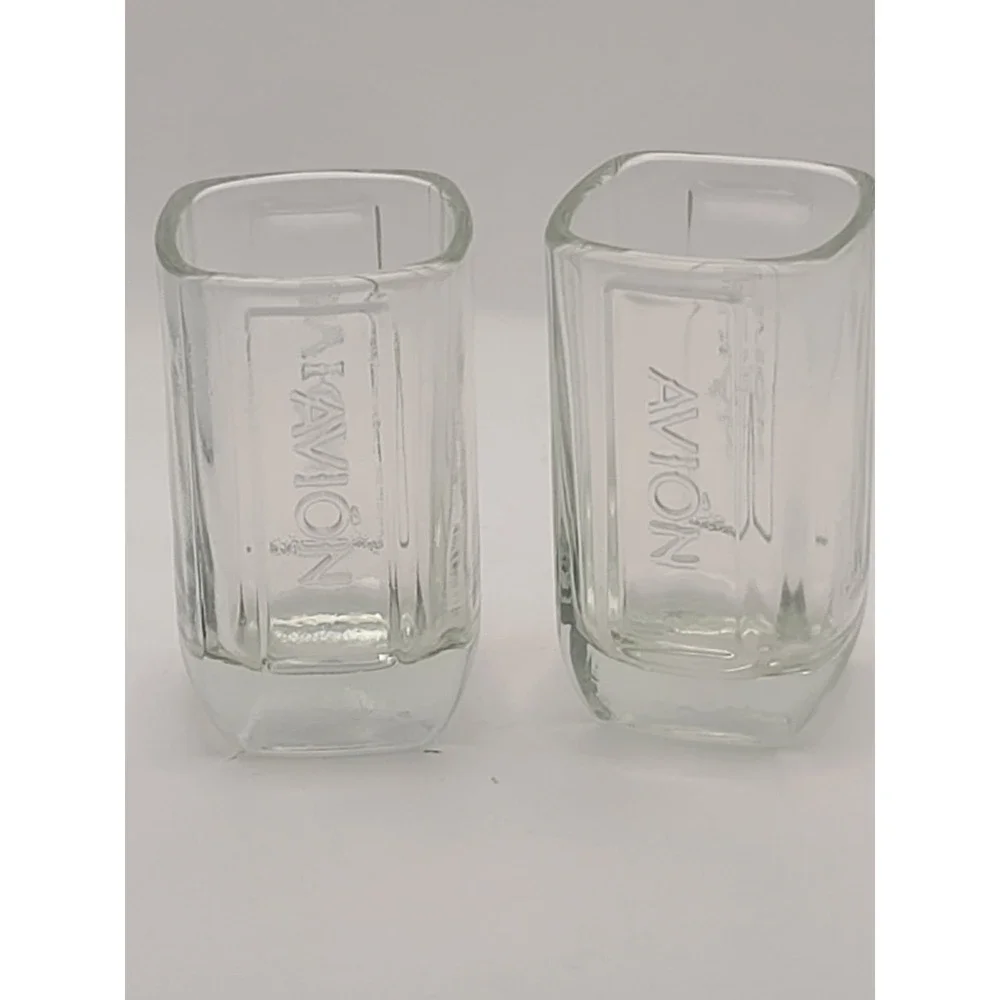 2 Avión Tequila Promo Shot Glasses Drinking Man Cave Bar Sturdy Square‎ White